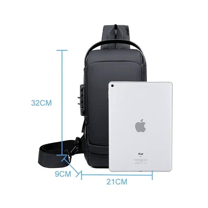 방수 캐주얼 가슴 가방 남자 다기능 도난 방지 USB 충전 남자 Crossbody 가방 특허 가죽 여행 가슴 가방 팩 Mal