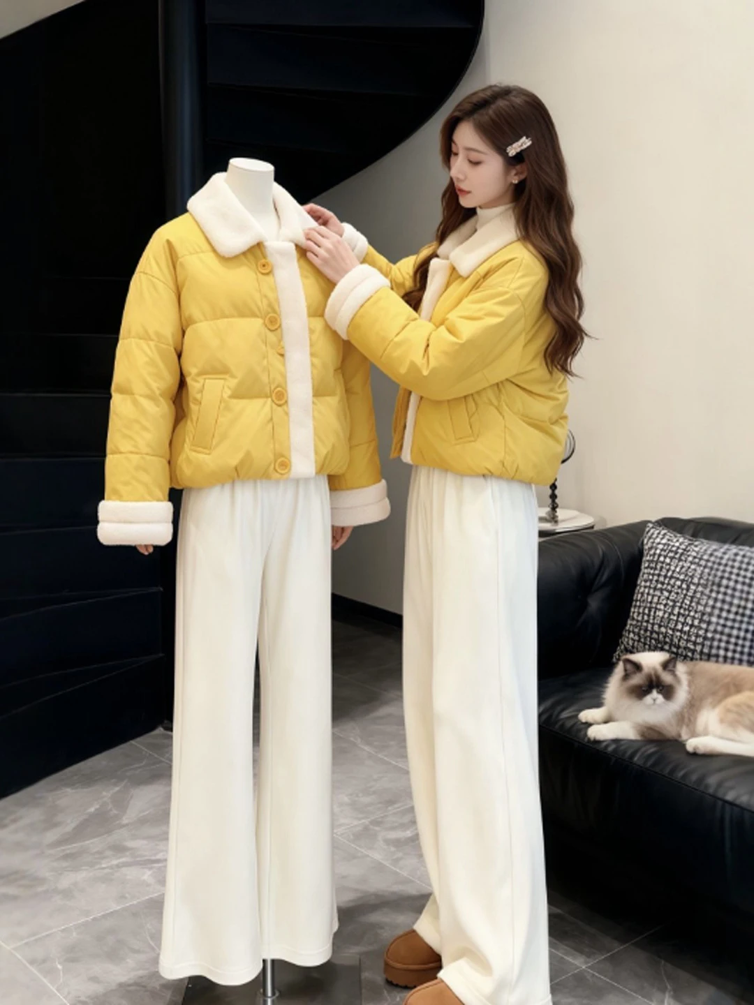 

Korean Sle ort Cotton Jaet Beautiful Unique Youthful Outerwear Spring 2026 Faion Commute Slim Fit Button Detail