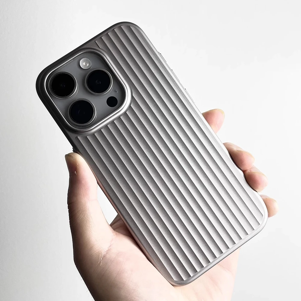 Matte Natural Titanium grating hard phone case for iPhone 16 15 14 13 Pro Max Plus full cover scratch-proof rugged back cover