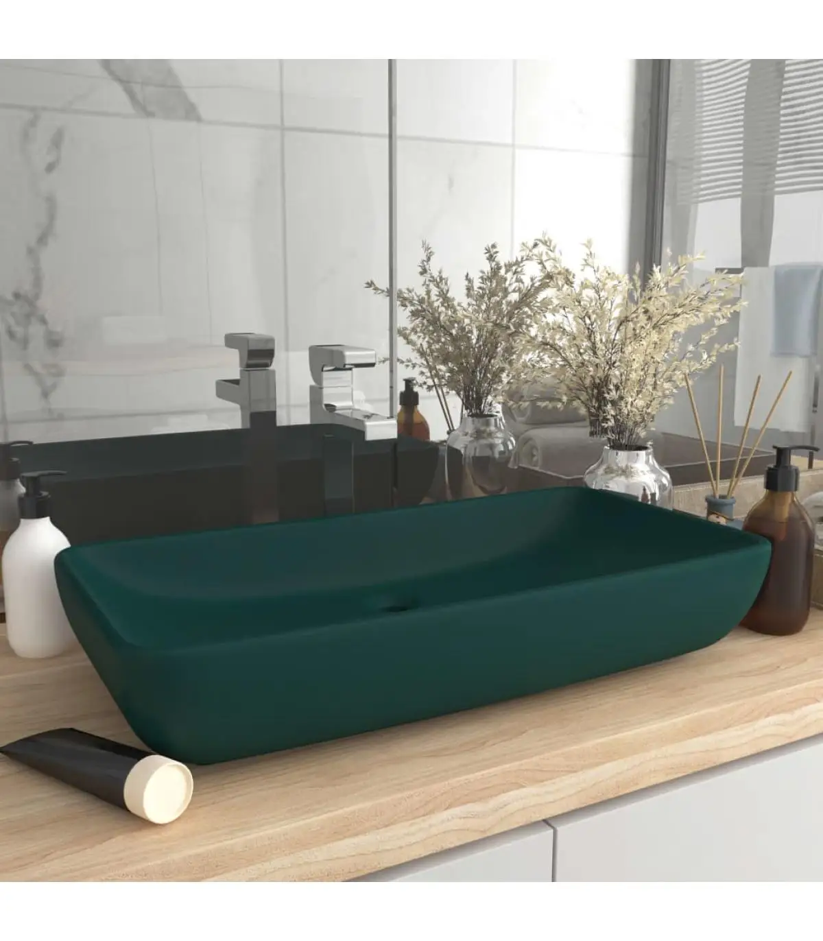 Washbasins Luxury rectangular Ceramic Dark Green Matte 71x38cm