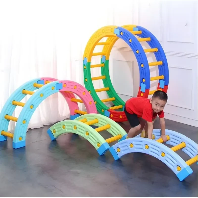 Kids Indoor Climbing Frame with Balance Beam Quarter Circle Sensory Integration Training Equipment for Children Home Play Gym
