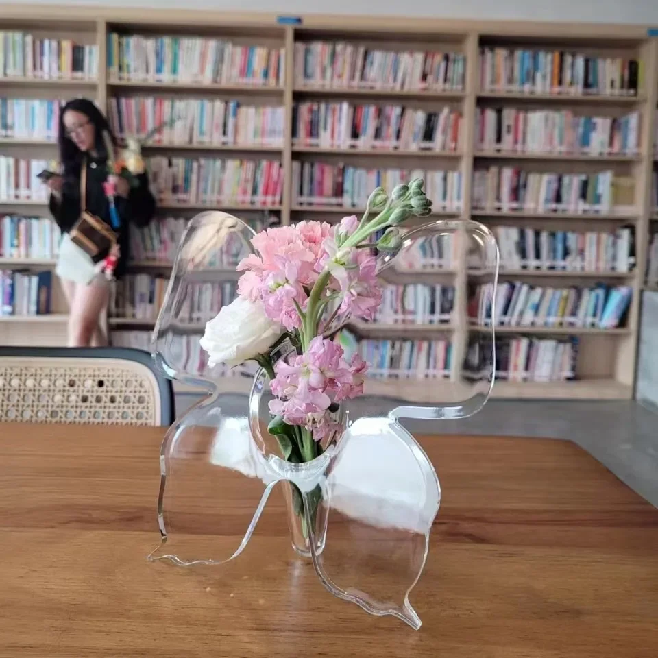 218×220mm Ins Style Modern Minimalist Acrylic Butterfly Vase Living Room  Bedroom Decoration Flower Arrangement Transparent Vase