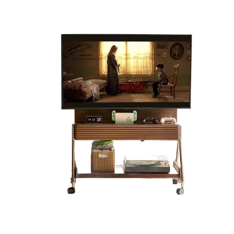Solid wood TV cabinet, walnut removable TV stand, modern simple small apartment for home use