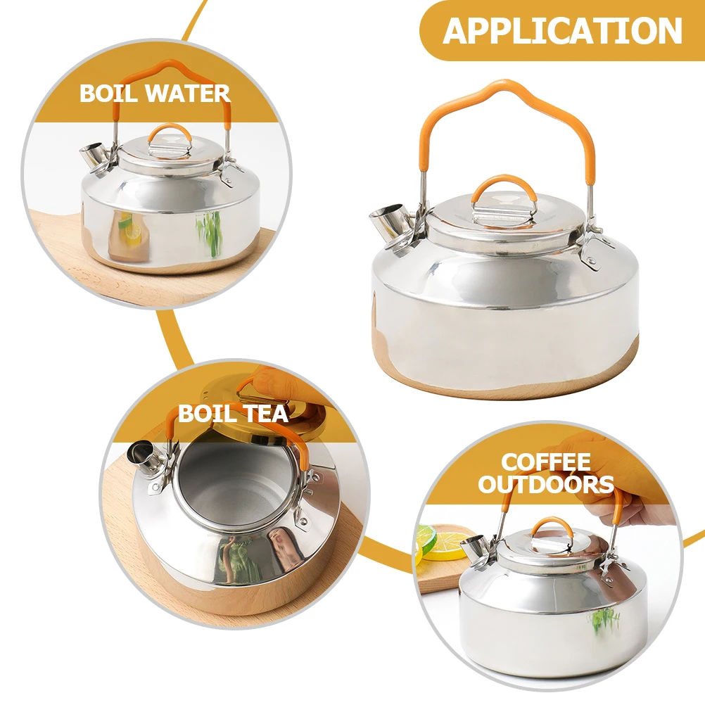 

Stainless Steel Camping Kettle Outdoor Cookware Tea Pot Boiling Water Jug Ergonomic Handle Stovetop Picnic Gadgets