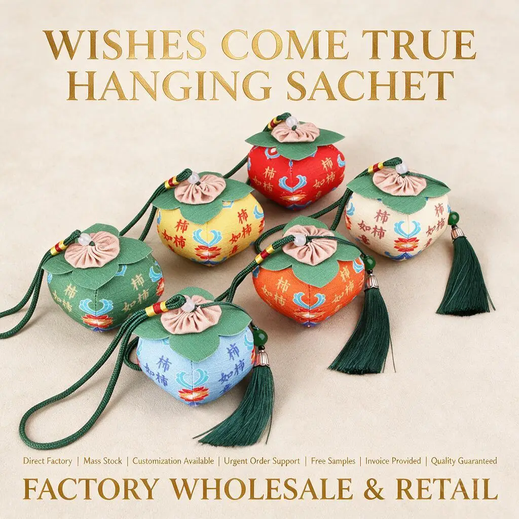 Cute Persimmon Shaped Chinese Traditional Mugwort Filled Sachet Hanging Pendant For Car Bag Decor New Year Festival Lucky Gift