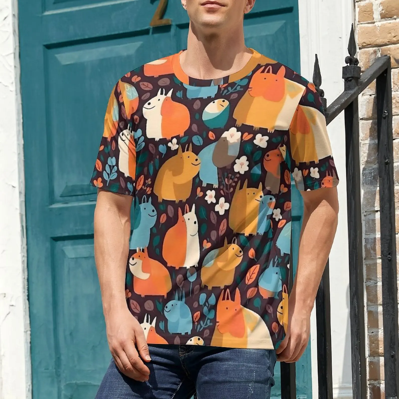 Summer T-Shirt Colourful Crazy Capybara Pattern T-Shirts Funny Fashion Tee Shirt For Men Short Sleeve Graphic Plus Size Clothes