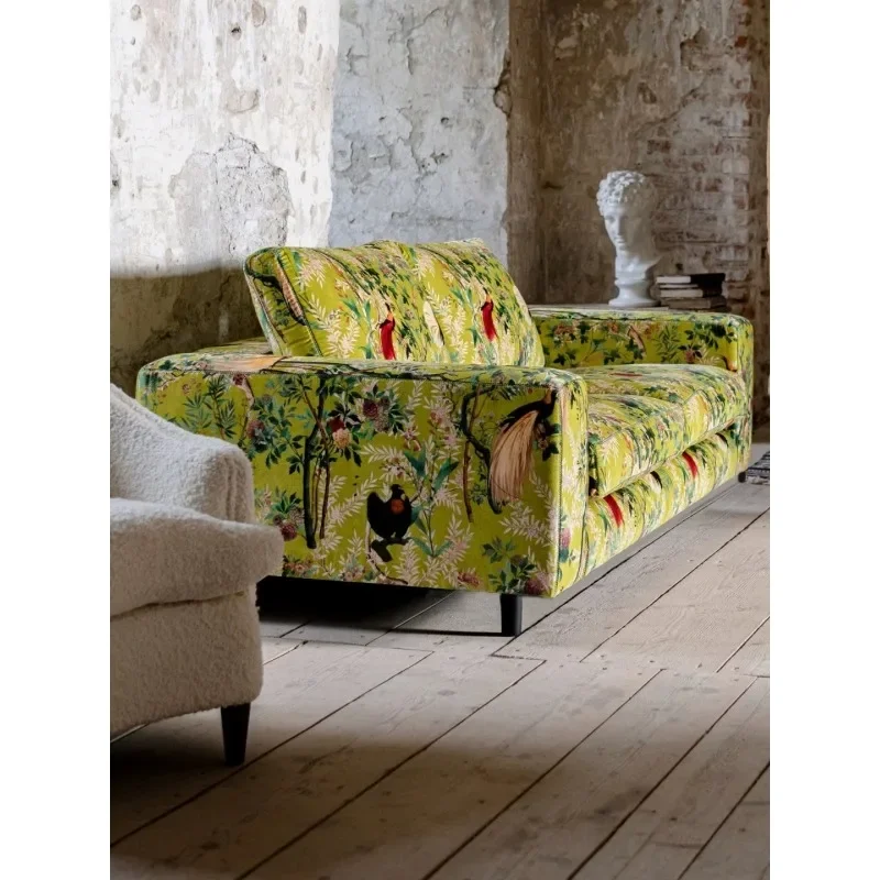 French retro style fabric sofa small apartment, yellow photography bed and breakfast double sofa