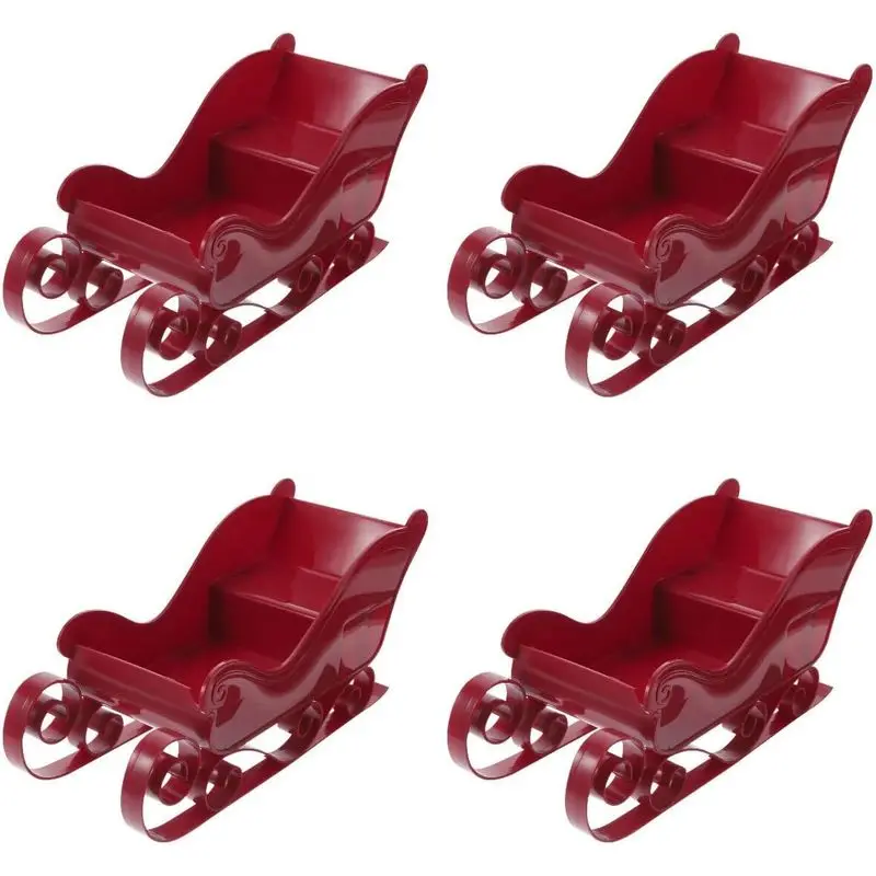 Christmas Santa Sleigh Basket Decor Plastic Mini Xmas Sleigh Candy Basket Set, Empty Plastic Decorative Container