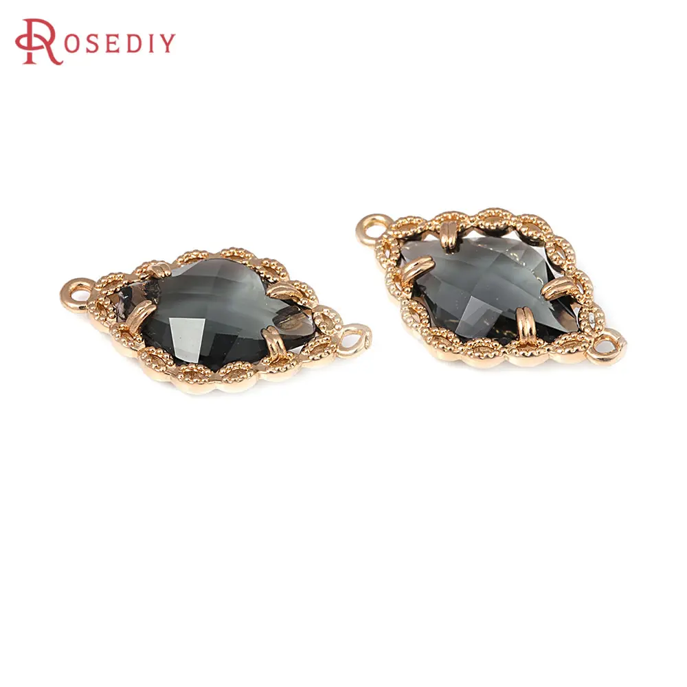 18K Gold Color Brass 1 Hole and 2 Holes Rhombus Connect Charms Pendants Diy Jewelry Making Necklace Earrings Accessories