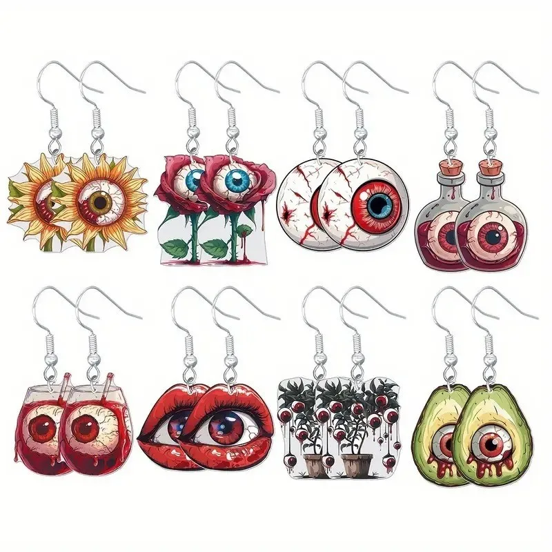 4/6/8 pairs/set Halloween Day Funny Acrylic Eyes Clown Earring Set for Women Cartoon Popular Drop Earrings 2024 Trend Jewelry