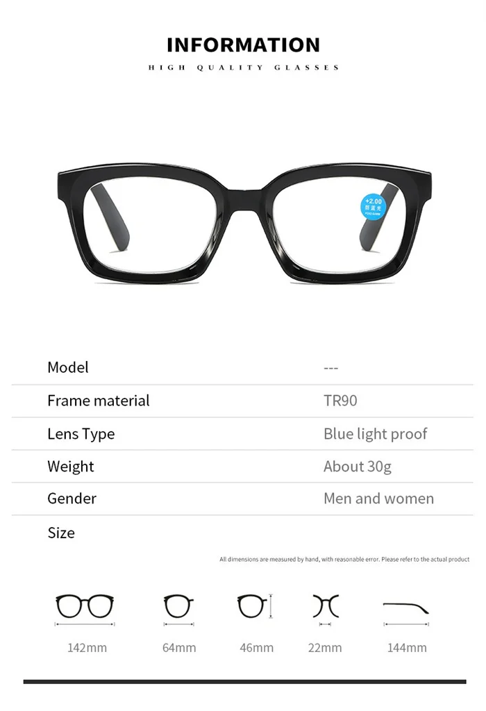 0 -0,5 -0,75 bis -6,0 Leopardenrahmen, quadratisch, verschreibungspflichtige Brillen, Damen und Herren, Frühlingsbeinleser, Glasbrille, Leistung +0,5 +1,0 bis +4,0 – Detail 3