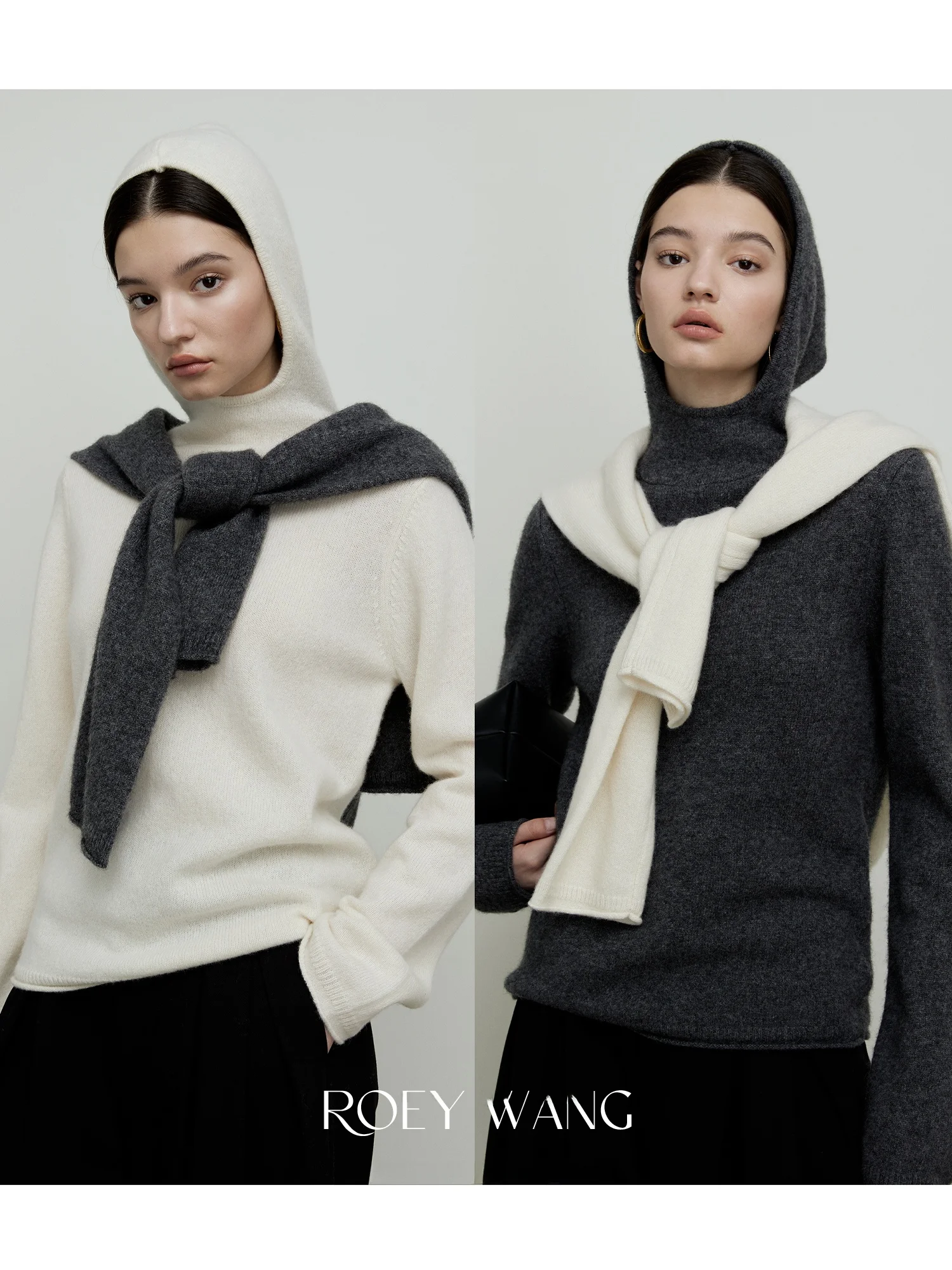 

Soft Skin-Friendly Woolen Knitted Hat Sweater f High Collar Overhead Spring Autumn Winter Women's Faion Casual Long Sve