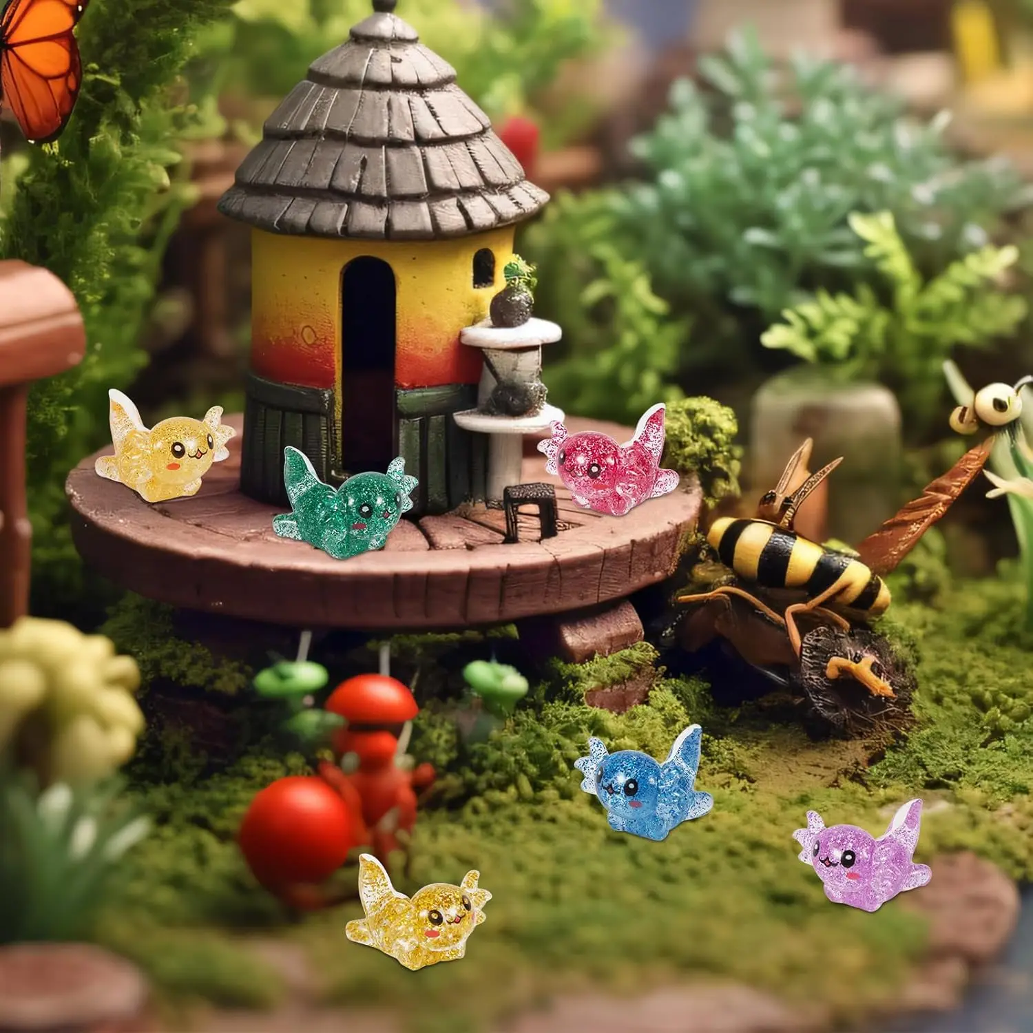 10/20 قطعة صغيرة الراتنج Axolotl لون عشوائي مصغرة بريق Axolotl شخصيات حيوانات صغيرة حلية DIY بها بنفسك بوعاء النبات ديكور #5