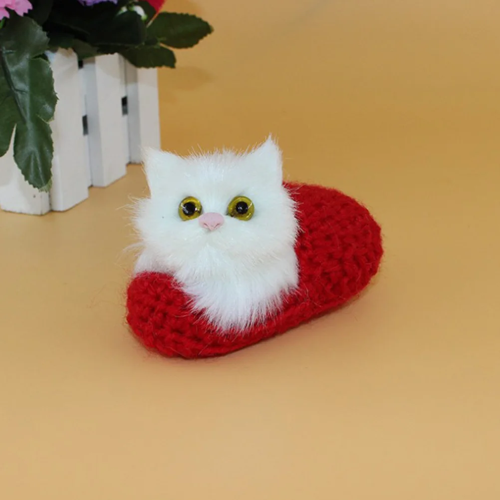 Realistic Sleeping In Slipper Mini Kitten Shoe Decor Mini Kitten In Shoe Handheld For Christmas Wedding Party Kids Gift Red