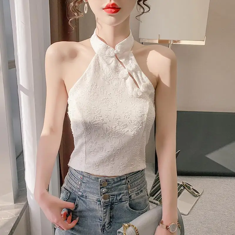 Retro Improved Cheongsam Neck Halter Vest Women's Sleeveless Short Top