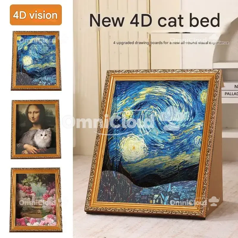 MonaLisa النفط اللوحة ثلاثية الأبعاد تأثير القط خدش السرير مع لوحة خدش قابلة للاستبدال الإبداعية القطط الأثاث القط خدش صور F