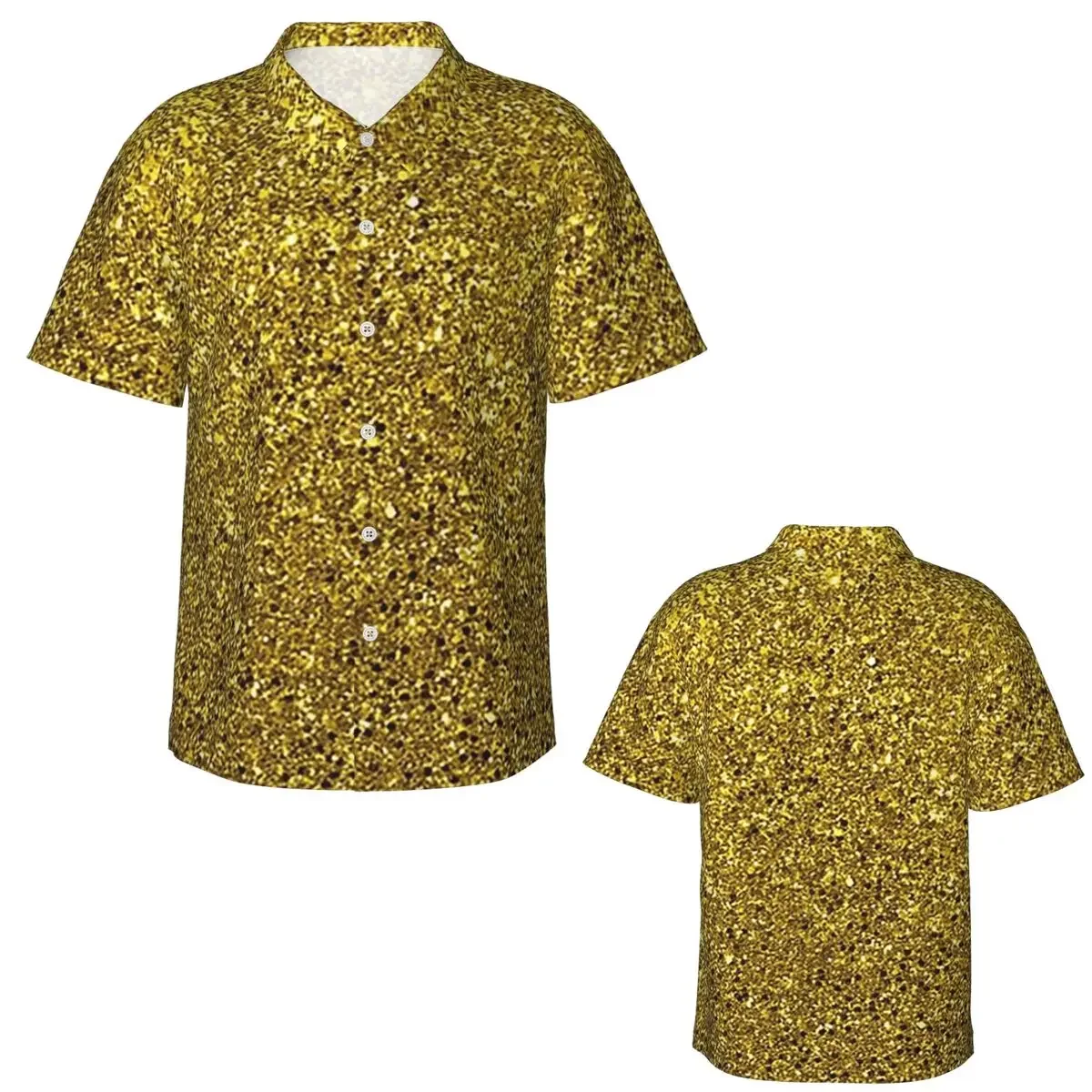 Gold Glitter Abstract Hawaiian Shirts Casual Men Short Sleeve Shirt for Summer Beach Men's Button Tops