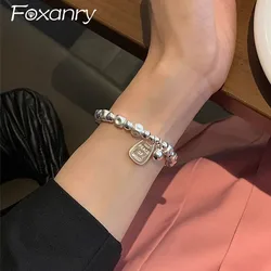 Foxanry Irregular Bead Chain Elastic Bracelets for Women Couples New Fashion Vintage Handmade English Letter Tag Party Jewelry