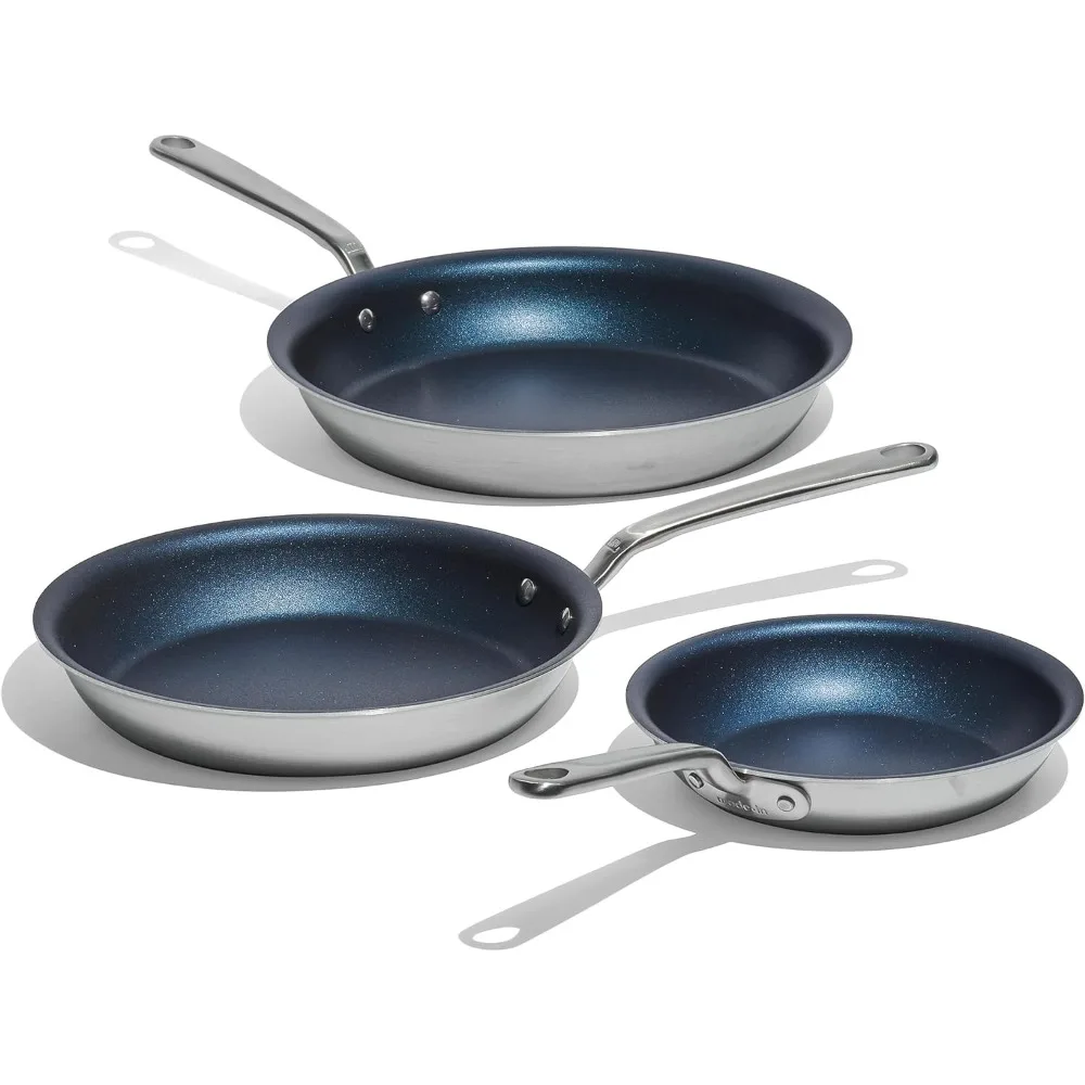 

Made In Cookware - Non Stick 3 Piece Frying Pan Set (Includes 8",10",12") - 5 Ply Stainless Clad