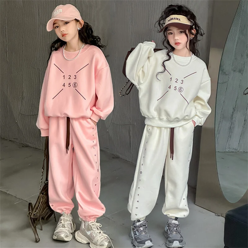 

Girls Sweatshirts +Pants Kids Suits 2PCS/Set Cotton 2024 Popular Spring Autumn Cotton Tracksuit Jogging Suit Christmas Gift Chil