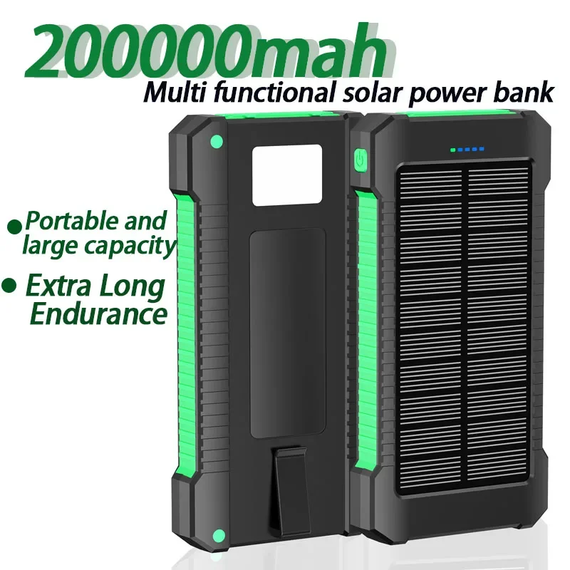 

200000mAh Portable Solar Power Bank with External Battery for Fast Charging, Waterproof Built-in Flashlight Suitable for Xiaomi