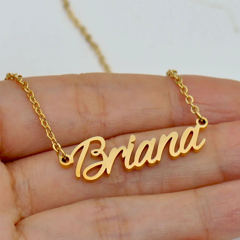 AOLOSHOW Briana Name Necklace for Women Gold Plated Stainless Steel Initial Pendant Collarbone Choker Jewelry
