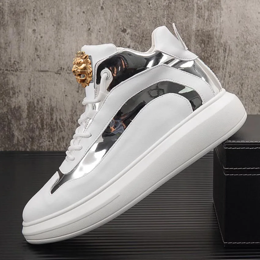 

men's new inner increase casual shoes white high top board shoes men's platform ankle boots A2