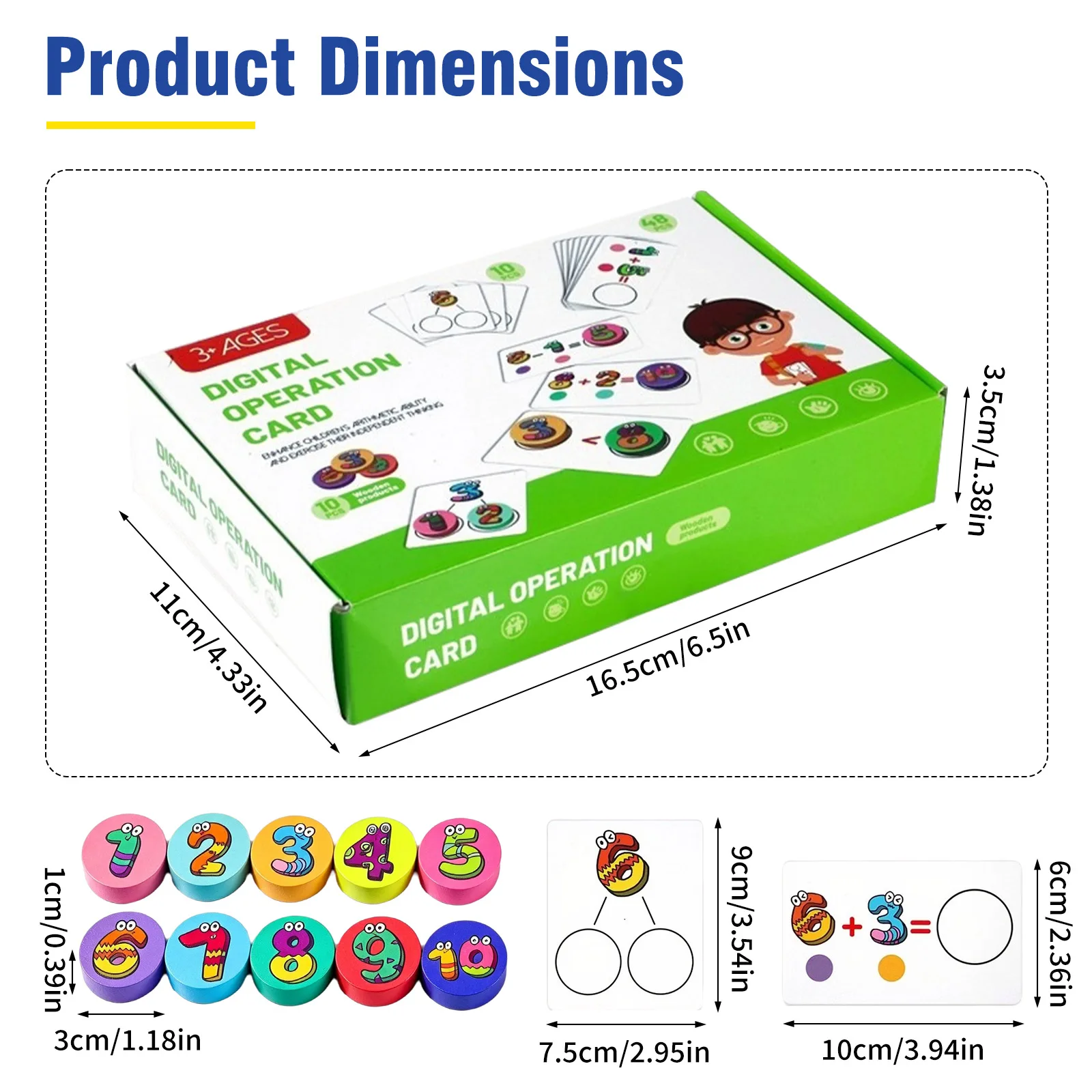 MQUDUO Number Operation Card Game for Kids, Math Counting and Color Matching Learning Toy with Wooden Tokens, Birthday Gift