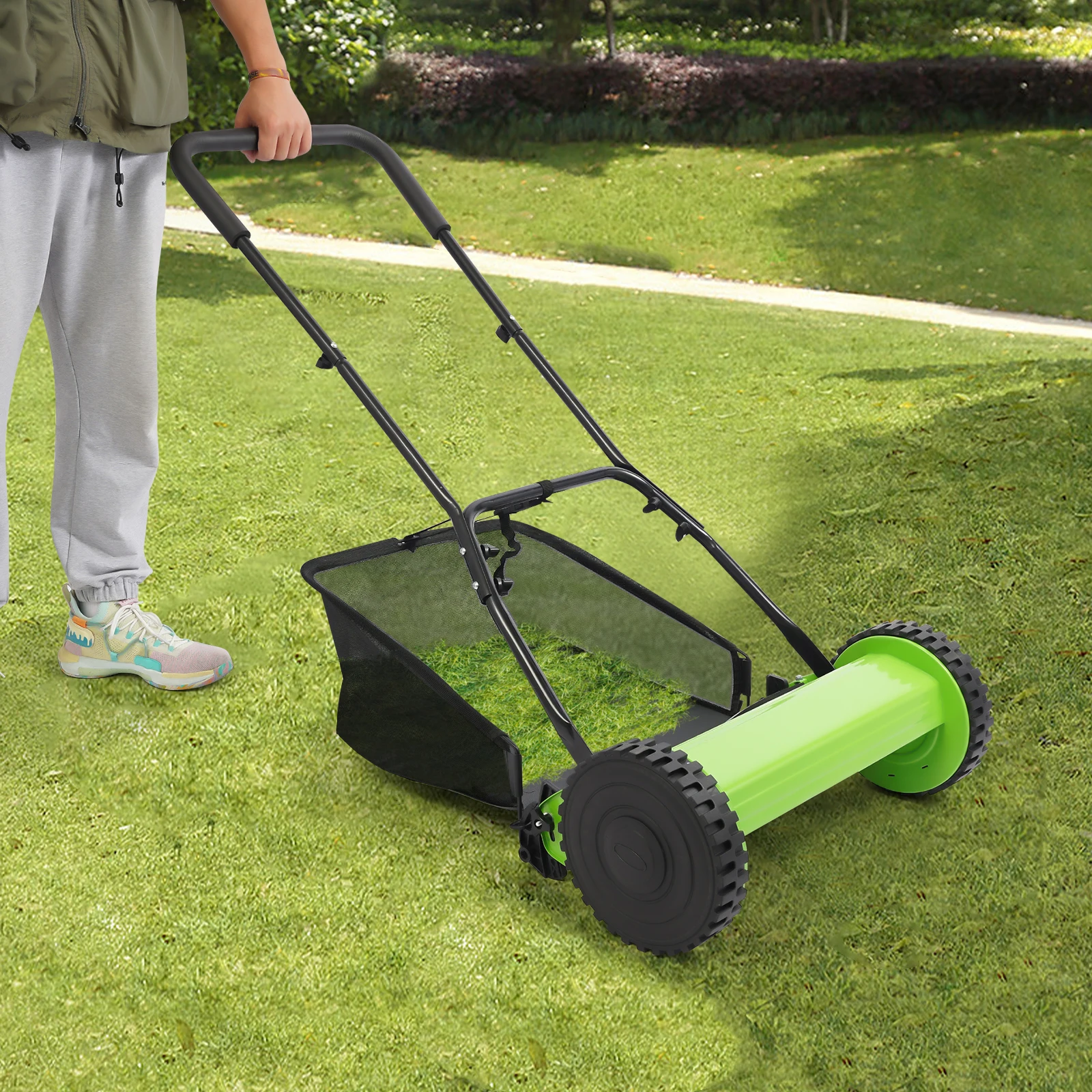 

Reel Lawn Mower, 16 Inch Adjustable Height Push Reel Walk-Behind Mower for Homes, Landscaping, Grassland Woodland Gardens