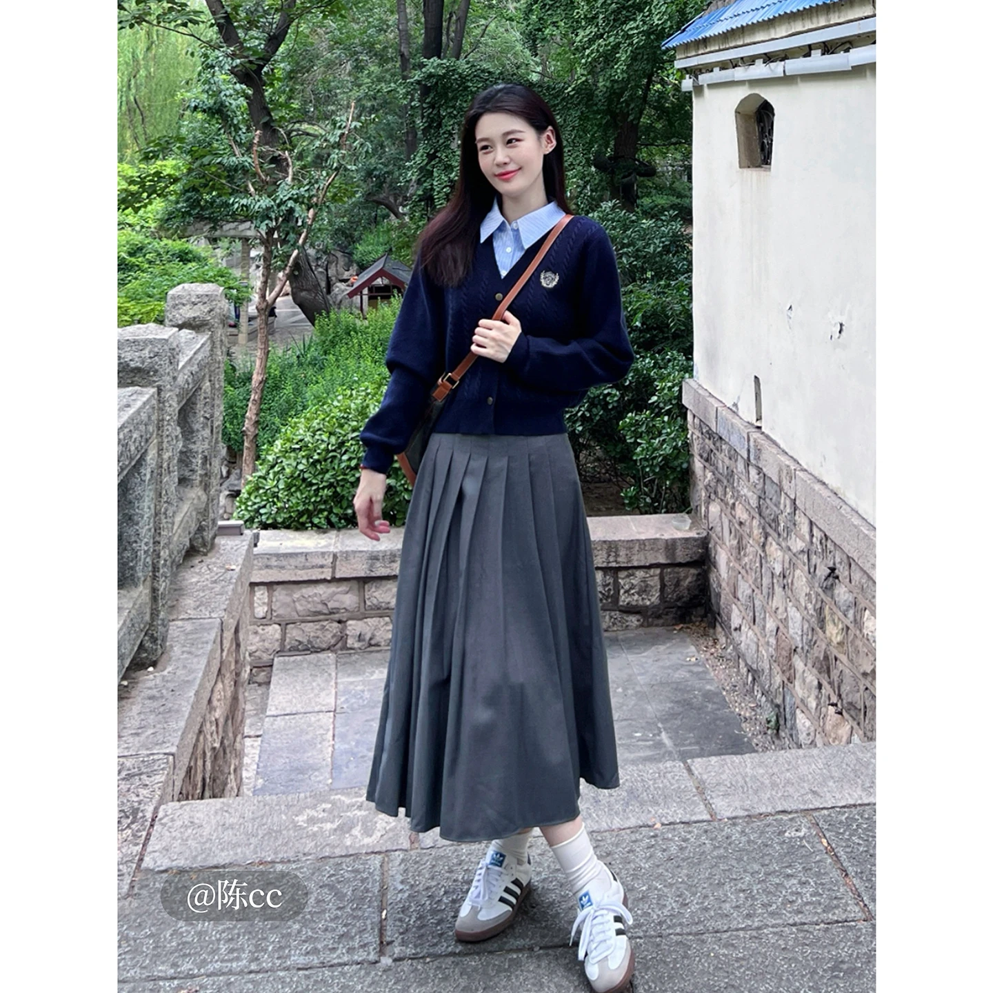 Inman Women's 2025 Autumn New British-Style Knit Cardigan - Preppy Polo Collar Fake Two-Piece Cable-Knit Sweater