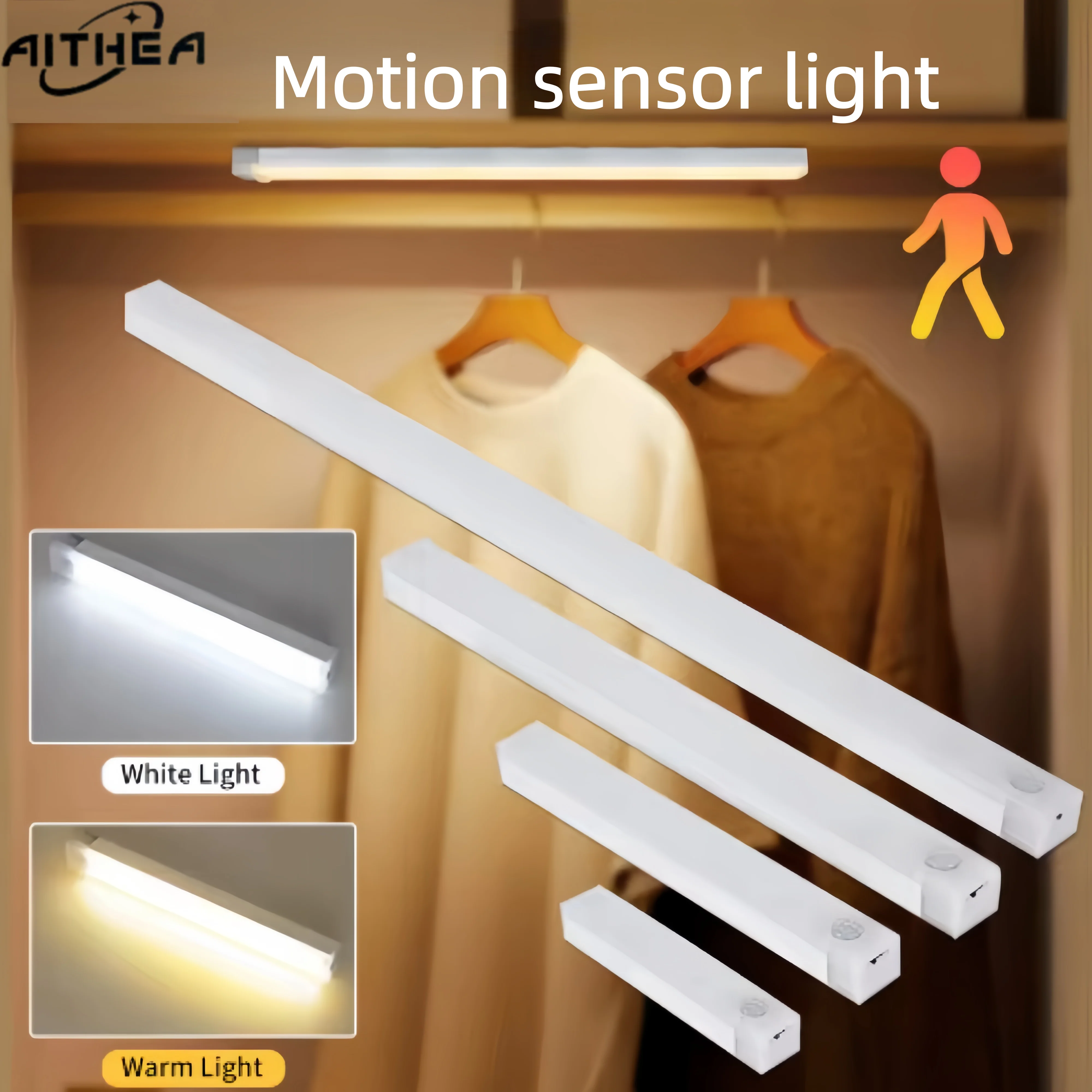 AITHEA LED Motion Sensor Light Wireless Night Light Type C Rechargeable Cabinet Wardrobe Lamp Staircase Backlight For Kitchen