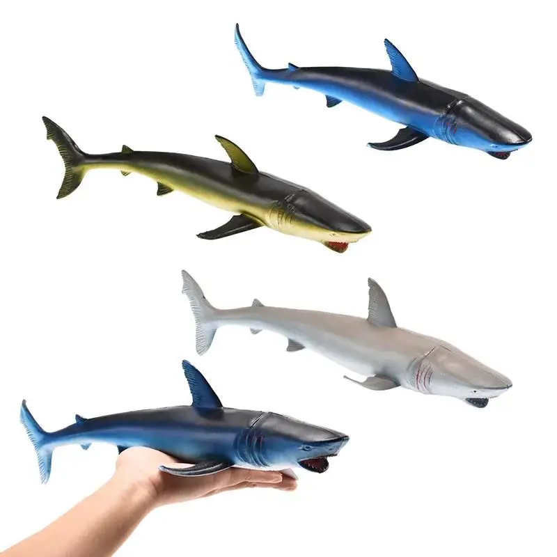 Simulation Sound Shark Model Toy Soft Silicone Megalodon Shark Blue Shark Great White Shark Model Kids Cognitive Education Toy