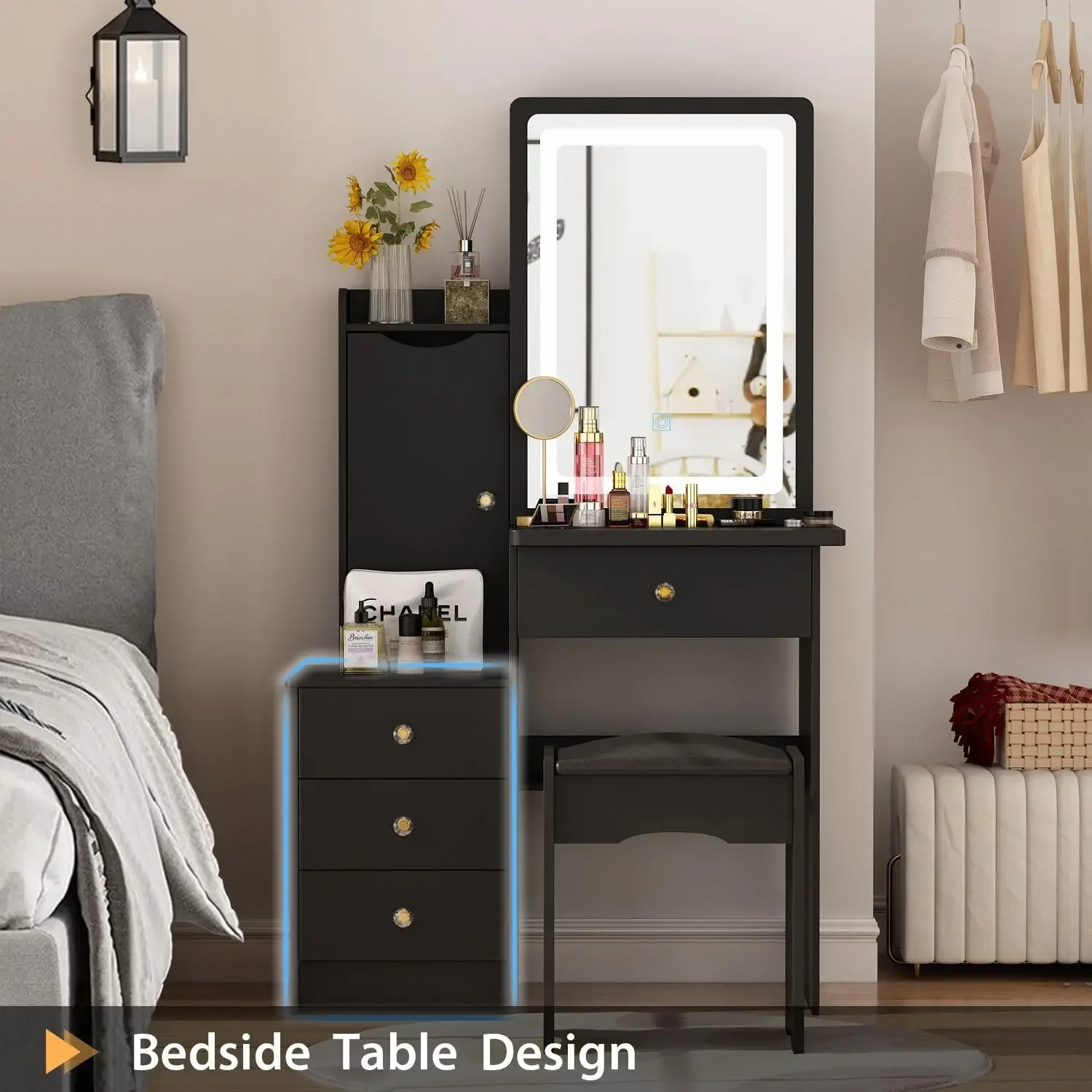 NEW Vanity Mirror with Lights Desk and Chair, Vanity Desk with Sliding Lighted Mirror, Makeup Vanity with Lights, Drawers USA image 5