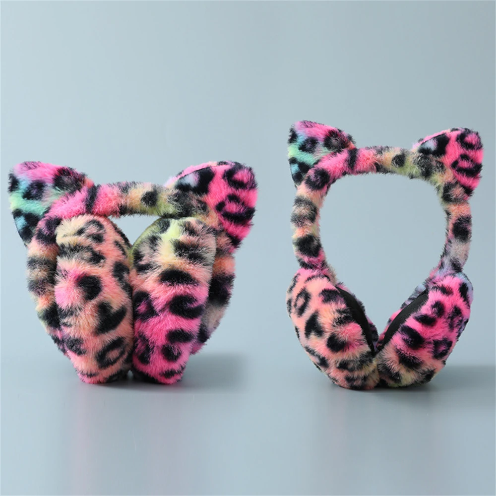 Leopard Foldable Leopard Print Earmuffs Winter Warm Thickened Ear Cover Women Windproof Frostproof Earlap Simple Plush Hairband