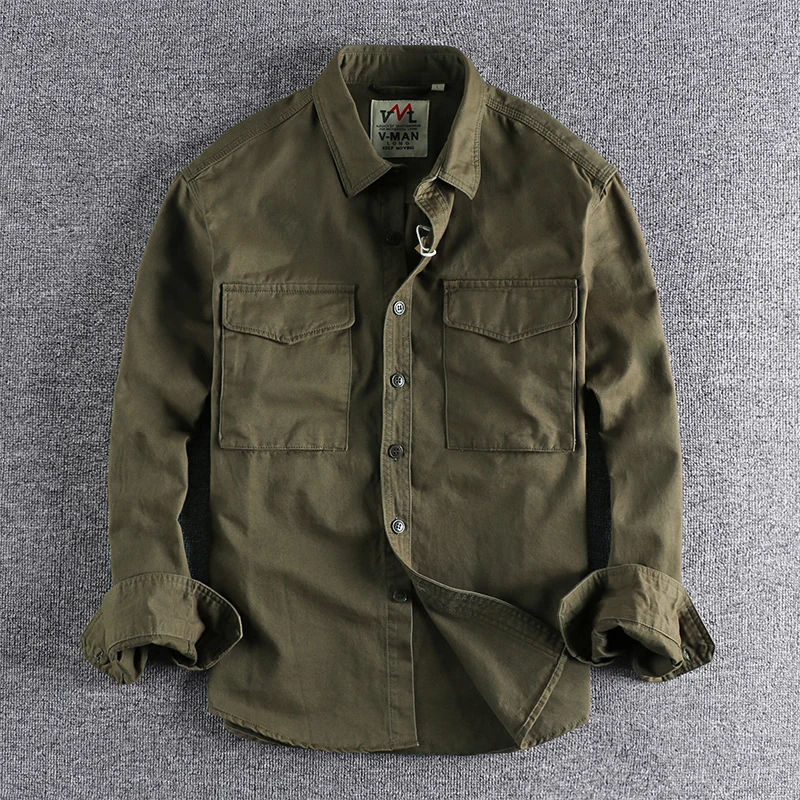 

2026 Autumn New 204 Khaki Retro Wash Solid Color Work Shirt Men's Three-dimensional Pocket Trend Loose Jacket