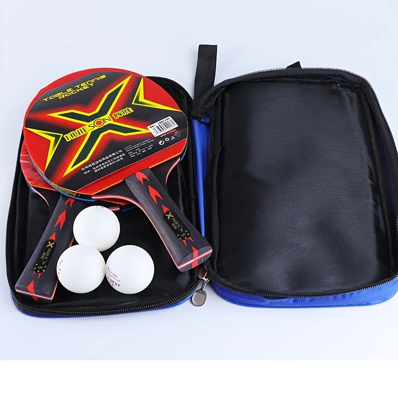 Huieson Five-Star Table Tennis Set, High-Elastic Double-Sided Rubber Racket, 2 Rackets + 3 Balls Table Tennis Racket Set