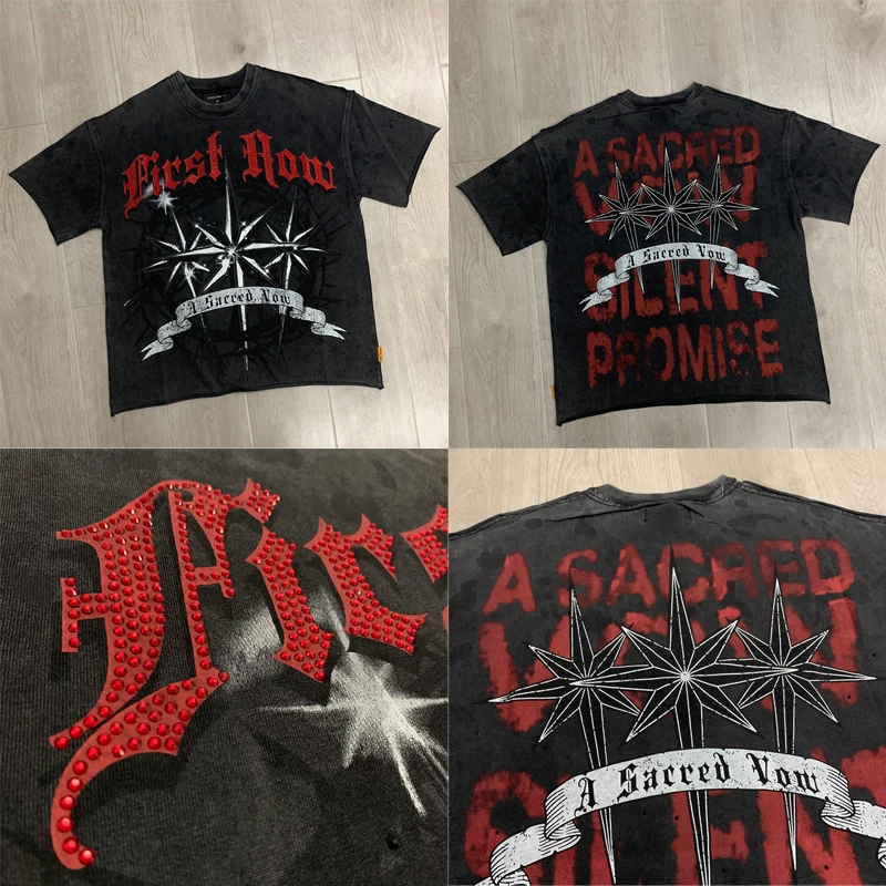 

Streetwear Trend FIRST ROW T-shirt 2026 New Fashionable Hot Diamond Letter Pattern Print Short-sleeve Tops First Row T Shirt