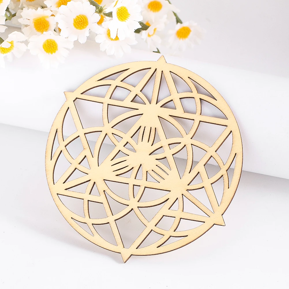 10CM Log Hexagonal Round Hollow Coaster Crystal Display Base Yoga Meditation Mat Energy Carving Board Witchcraft Ritual Supplies