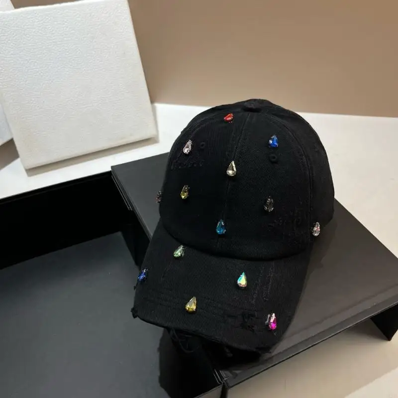 2026 New Personality Styles Hat Hiphop Fashion Hat Sparkling Embellished Hat Wide Border