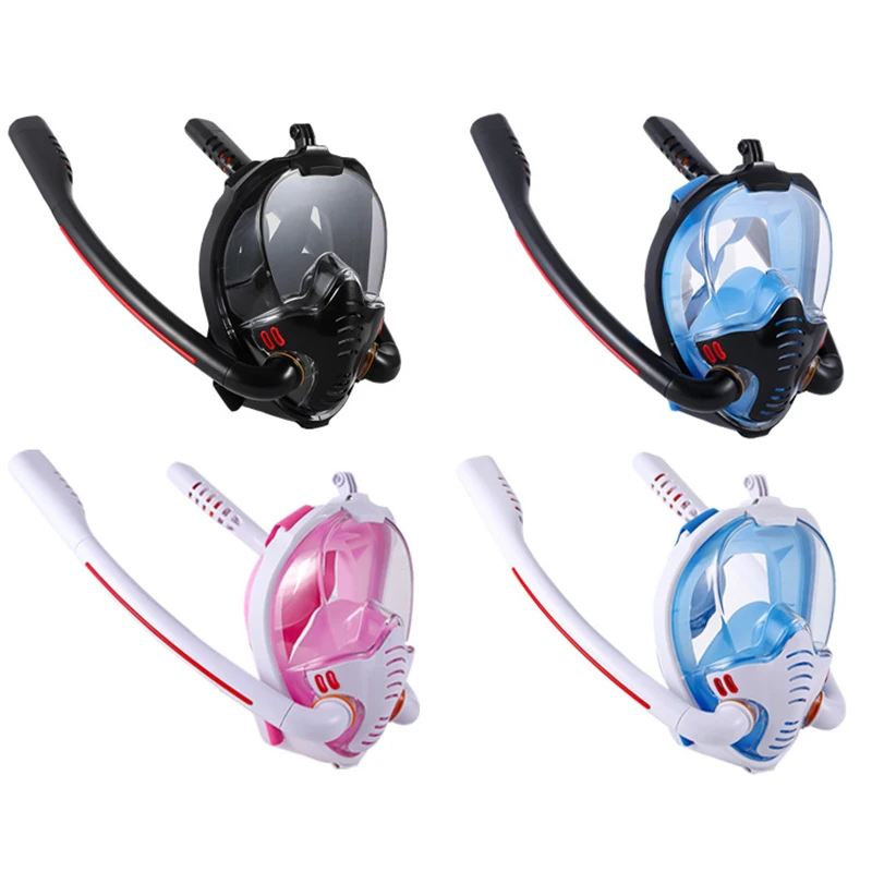 

Double Breathing Tube Snorkel Mask Full Face 180 Degree Ultra Wide Angle Diving Mask Anti Fog & Anti Leak for Adults Beginners