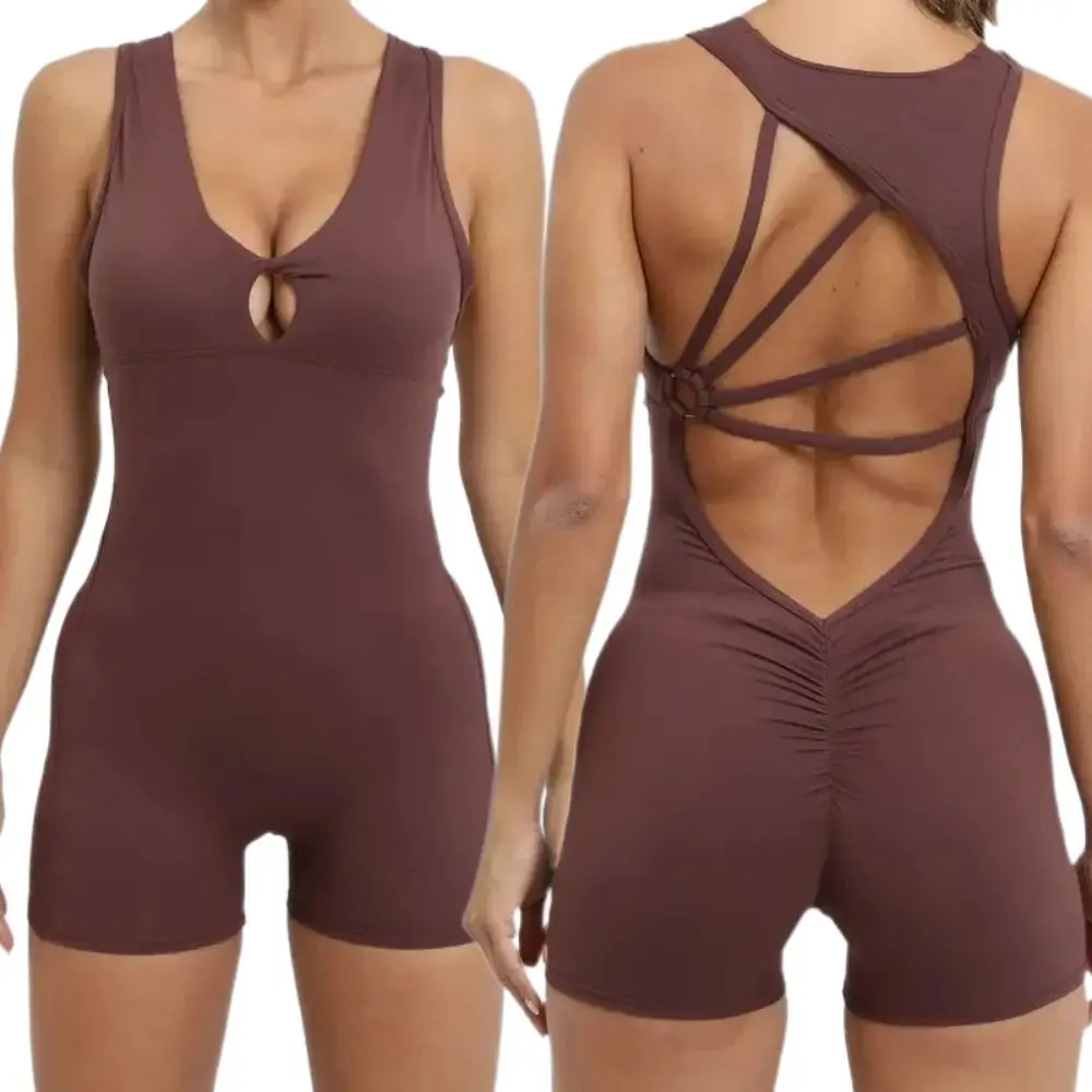 Fashion Slim Fit Women's Yoga Set Seamless Deep V Neck Fitness Bodysuit Breathable One-Pieces Yoga Romper Summer