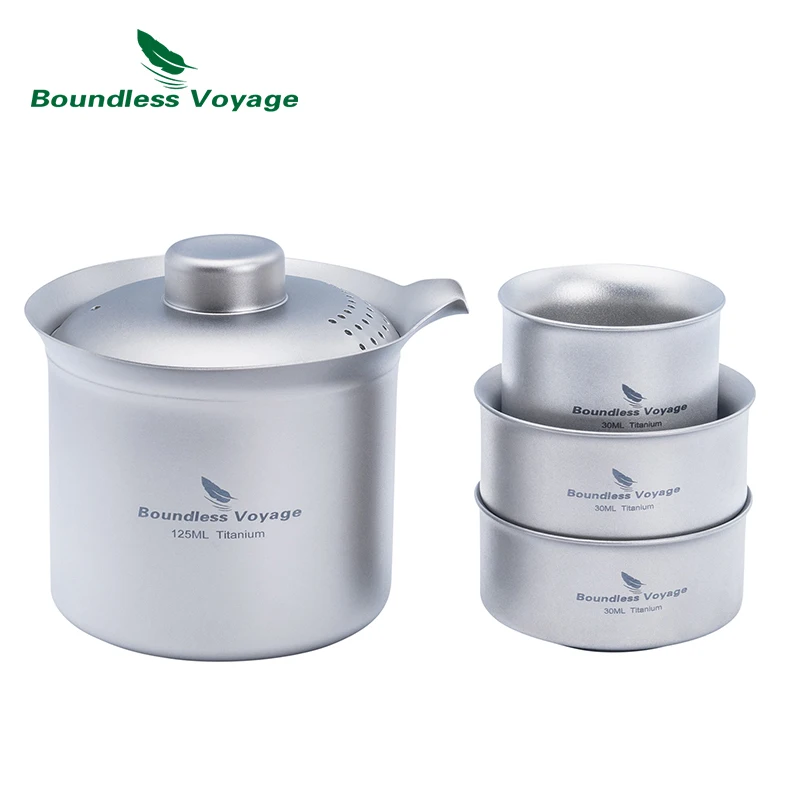 Boundless Voyage Titanium Tea Maker Double-Layer Teacup Lightweight Tea Set Outdoor Camping Portable Tea Pot Portable Travel Cup