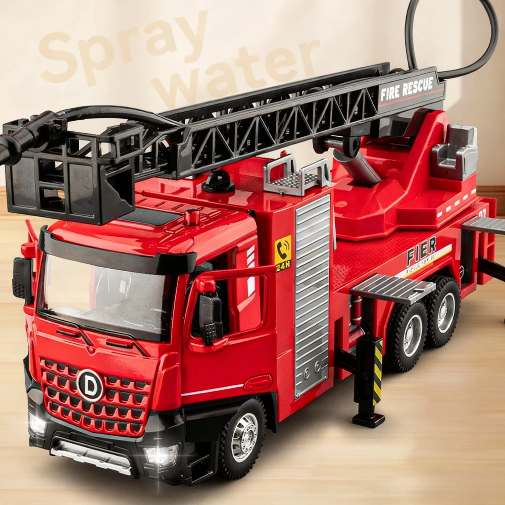 

1:32 Лестничная модель грузовика, игрушки, металлические литые под давлением водные цистерны, грузовики, двери, открытые откатные звуки, свет, инженерные транспортные средства, орнамент