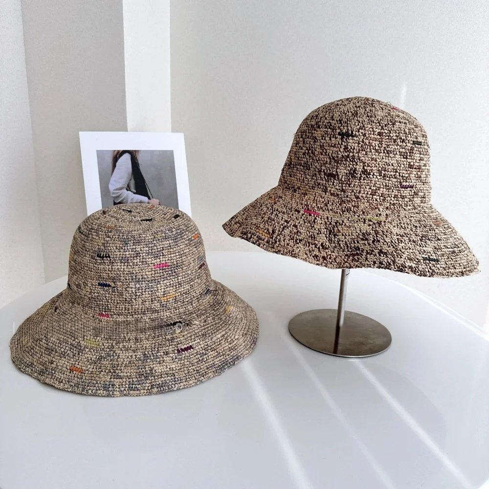 

Женская летняя панама, соломенная шляпа ручной работы для защиты от солнца, пляжная шляпа-ведро