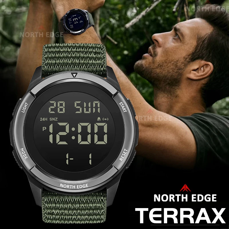 

NORTH EDGE 2025 TERRAX мужские цифровые военные часы для спорта на открытом воздухе, плавания, водонепроницаемые, 50 м, секундомер, световые часы с обратным отсчетом, мужские часы