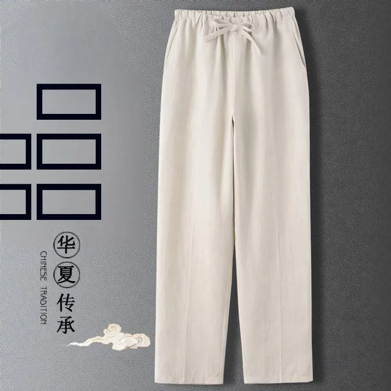 

Men's Summer Casual Cotton Linen Straight Leg Pants Thin Sle Retro Chinese Sle Long Trousers Breathable Sweat Absorbent