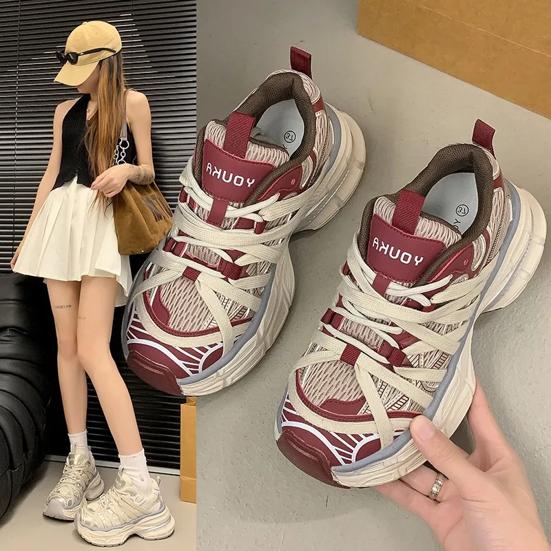 

【2025 New】Chunky Dad Shoes Women Breathable Platform Sneakers Height Increasing Casual Sports Shoes Ins Fashion White Trendy