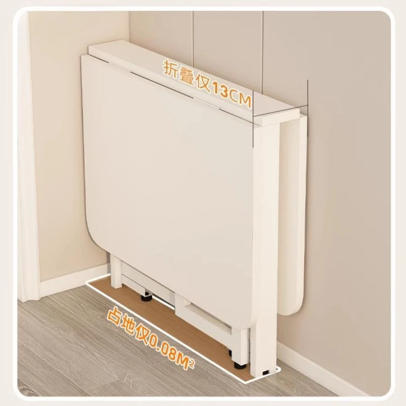 Small apartment foldable dining table with wheels rectangular mobile dining table household pulley combination