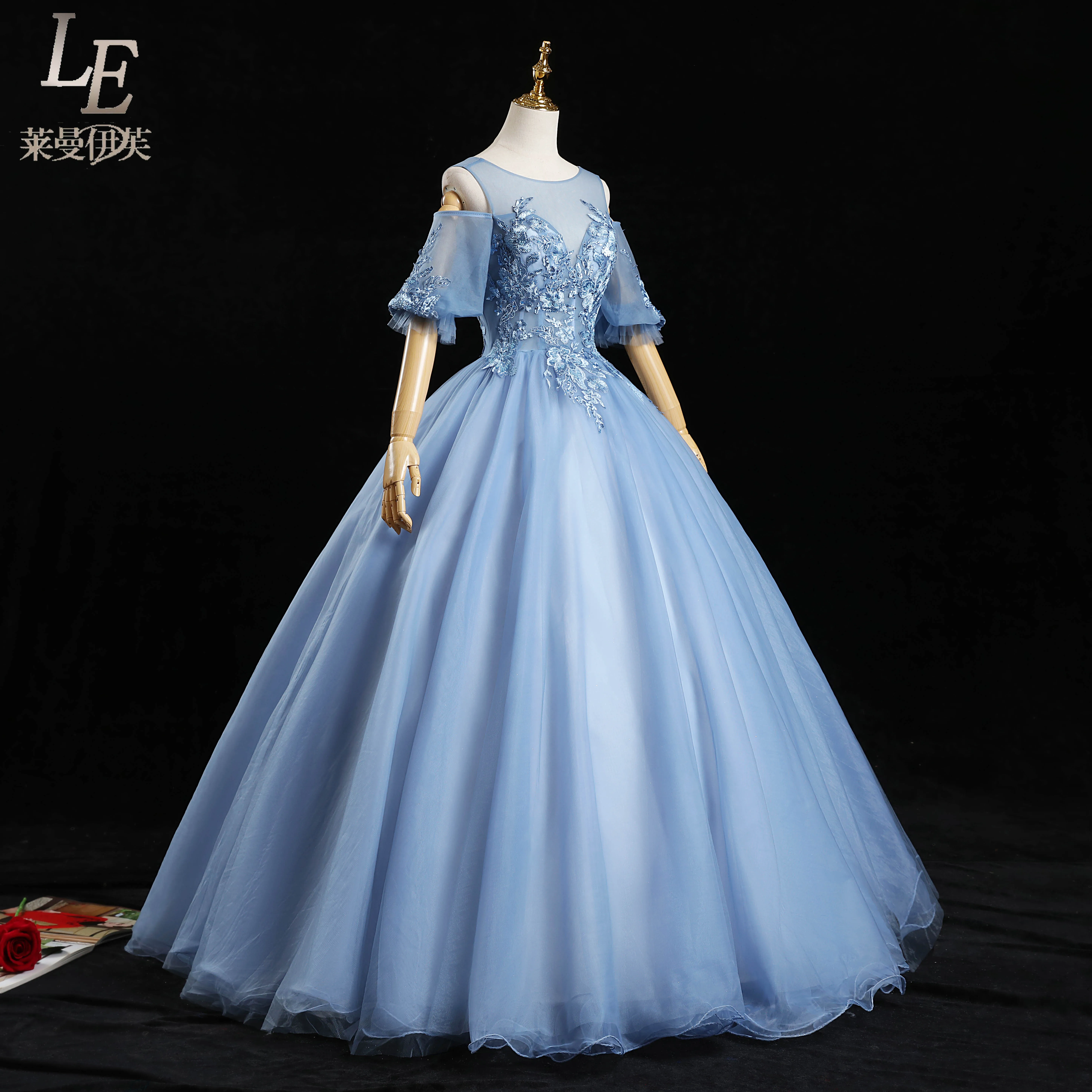 100%real carnival blue flower court medieval dress renaissance Gown queen Victorian /Marie/ Belle Ball/ball gown