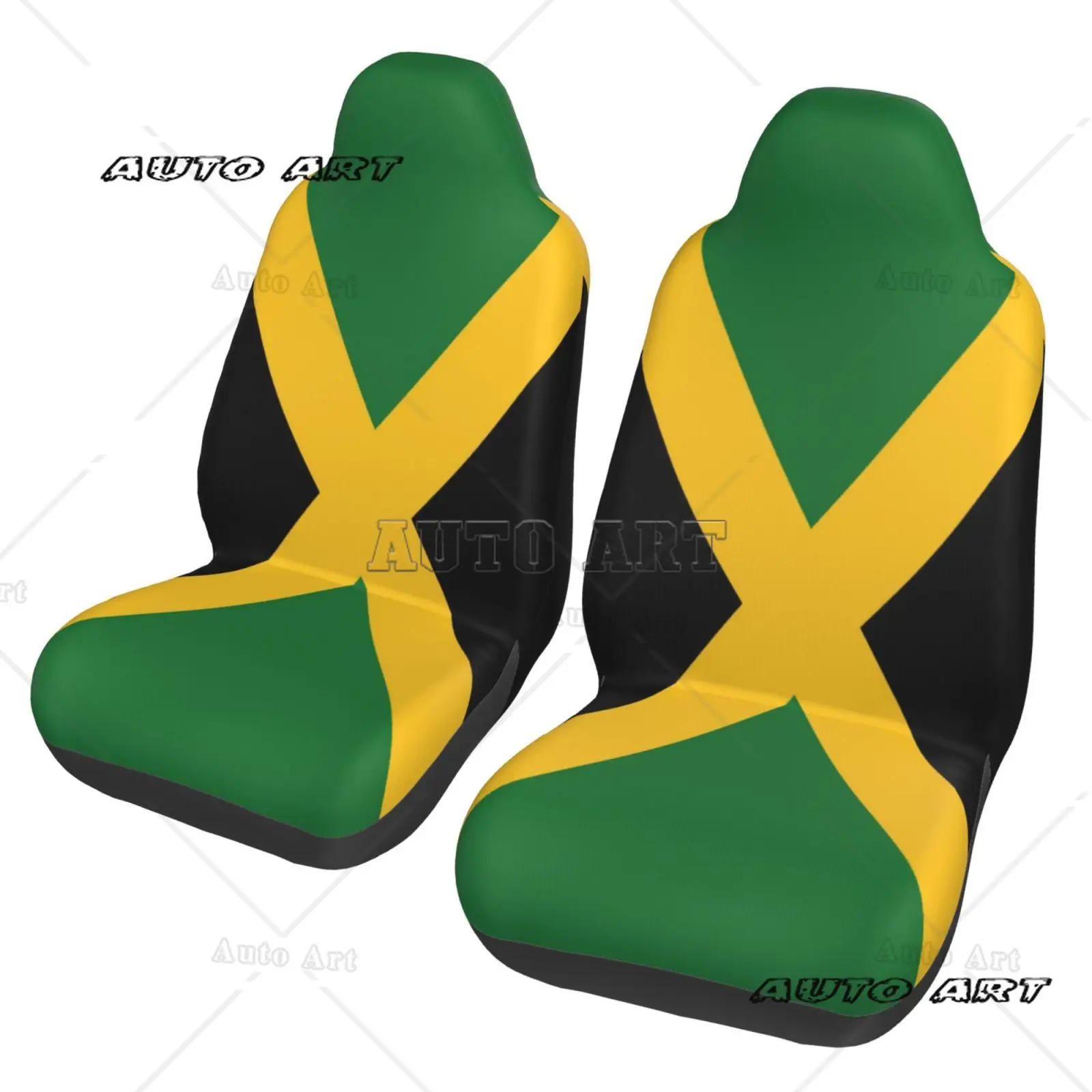 Car Seat Cover with Jamaican Flag Print 2-piece Set for The Front Seats Automotive Accessories Stain-resistant Patriotic Theme